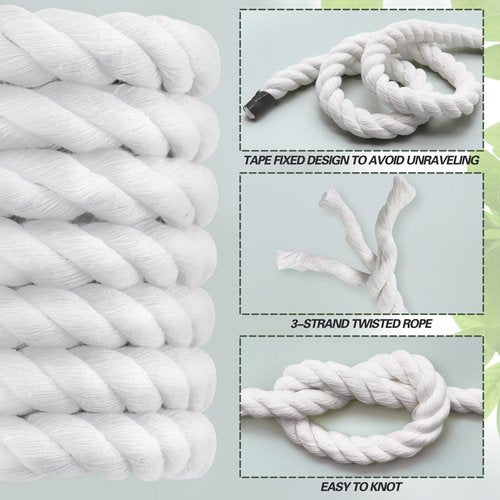 BONSINY White Cotton Rope 1/2 Inch x 100 Feet - Twisted White Rope for Crafts Nautical Plant Hanger DIY Projects