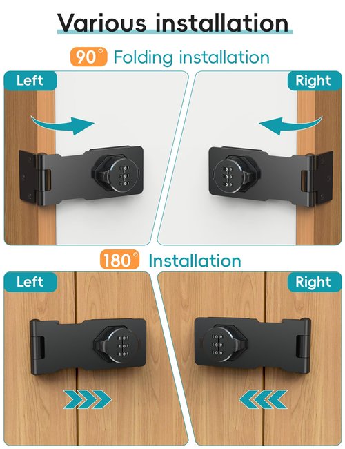 I-EASYDWW Cabinet Password Hasp Lock, Keyless Combination Lock for Small Doors, Barn, Bathroom, Outdoor, Garage, Garden, Black