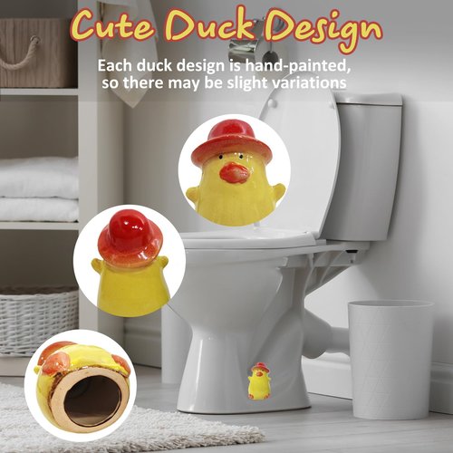 4 Pack Toilet Bolt Covers with 2 Pack Cute Duck Ceramic Toilet Bolt Caps and 2 Pack Universal Screw Covers Caps, LIKEYO Decorative Fun Bathroom Decor Replacement Parts