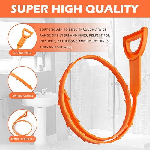 LSLCQW 5 Pack 25inch Drain clog remover, Snake Drain Cleaner Hair Clog Remover tool, Shower kitchen sinks and bathtubs, sink snake, hair toilets sewer pipe drain cleaning tools.