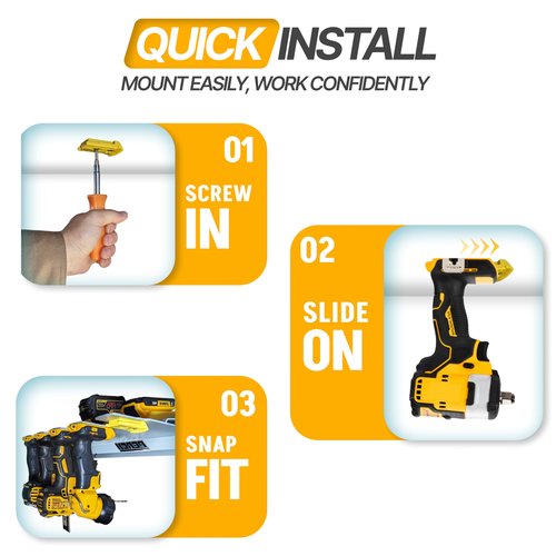 PERCH 9 Pack Tool Holder Wall Mount for DeWalt 20v/60v Cordless Tools - Snap Fit Drill Hanger With 18 Screws - Easy to Install, Screw in and Lock