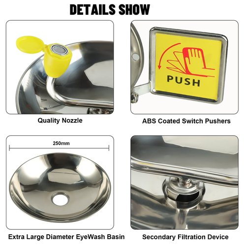 Eye Wash Station Emergency Wall-Mounted - Yeipower Portable First Aid Eyewash Station Kit Stainless Steel Eye Irrigation