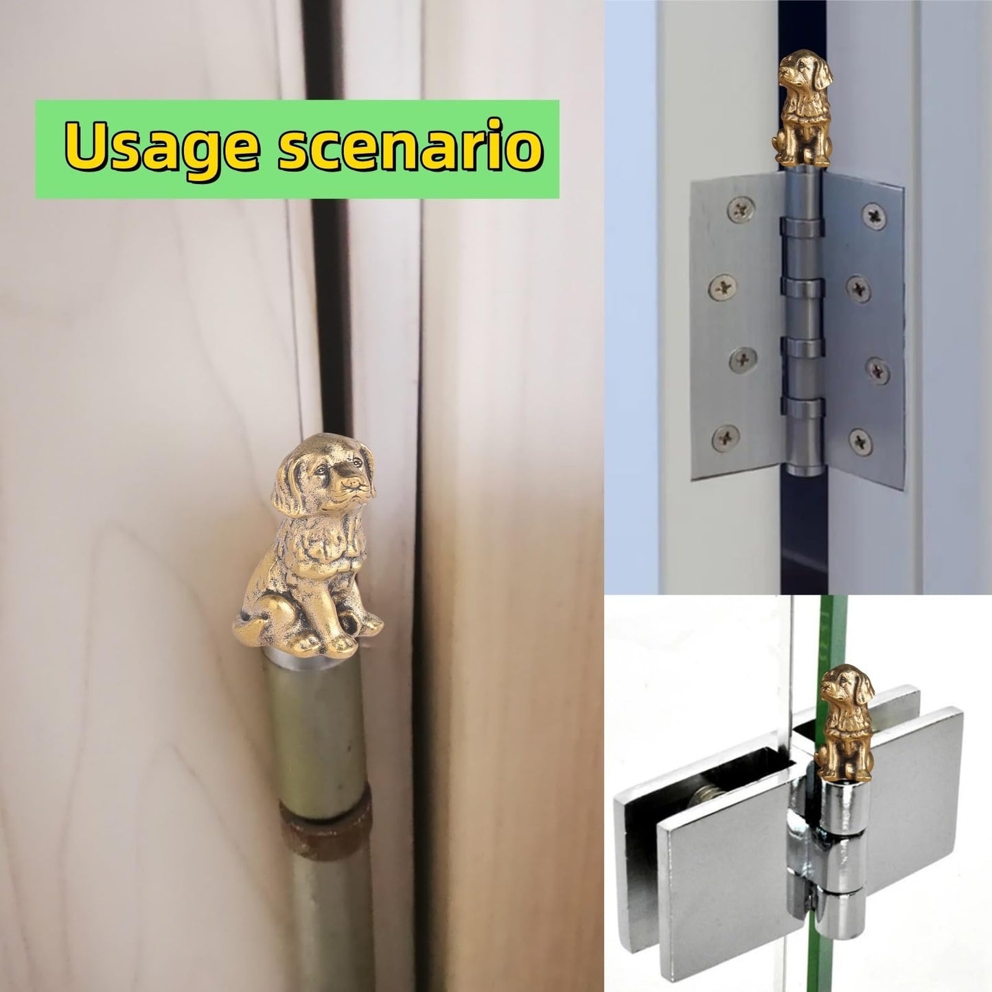 3pcs Brass Dog Hinge Heads Decorative Topper Set Good Luck Puppy, Pure Copper Animal Hinge Heads Decorative Topper