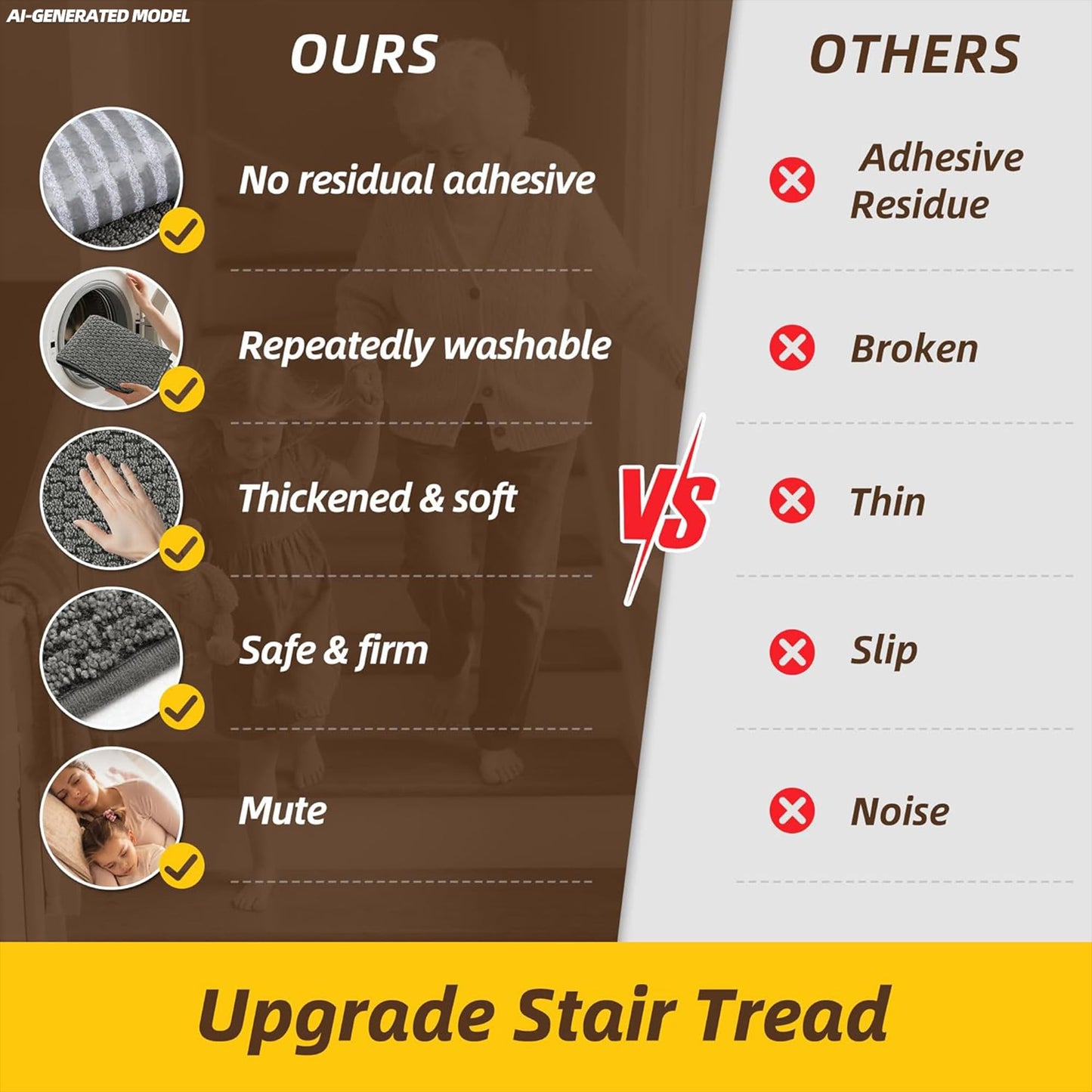JSEI Stair Treads for Wooden Steps Indoor, Non-Slip Washable Carpet Stair Treads with TPE Backing, Stair Step Mats for Wood Stairs, 14 Pack, 9" x 28", Light Grey