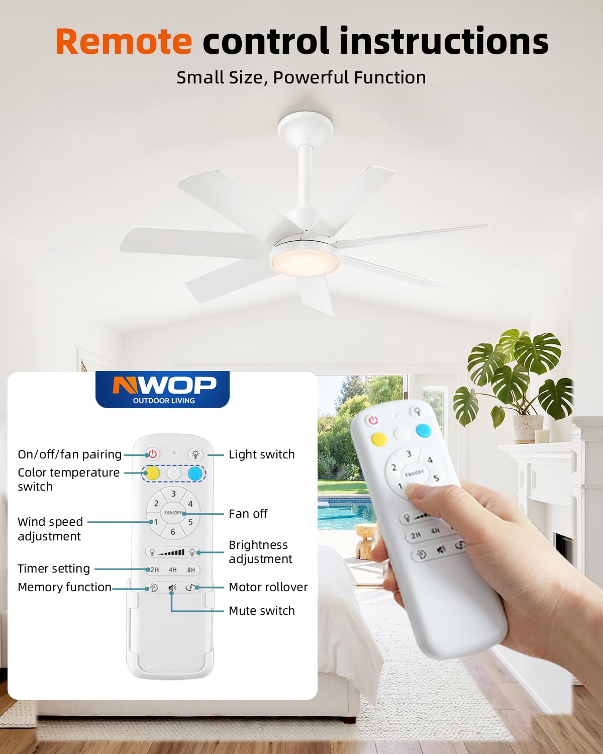 Remote Control for NWOP Ceiling Fans, ONLY Compatible with Our Store's Ceiling Fans, 6 Wind Speeds, Timer, Light & Temperature Control