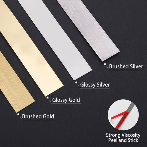 Coengwui Peel and Stick Metal Molding Trim, Self-Adhesive Stainless Steel for Wall, Fireplace, Mirror Edging and Craft Decoration (Brushed Silver, 20ft x 0.6in)