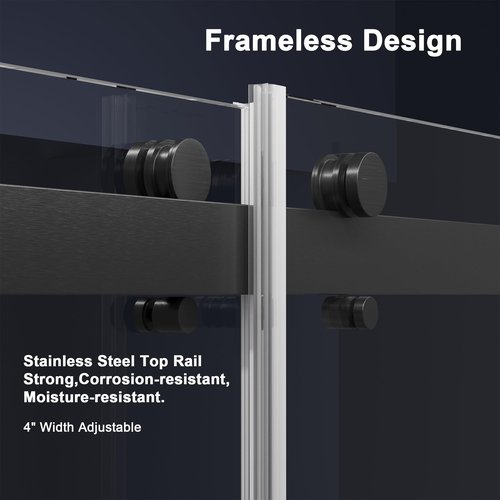 ROOMTEC Frameless Bathtub Shower Doors 56-60 W x 60 H, Double Sliding Tub Shower Door with Tempered Glass 5/16"(8mm), Duty Stainless Steel Hardwares, Matte Black