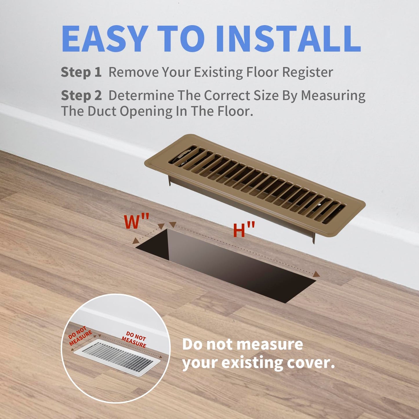 Howeall 2 Pack 2" x 10" Floor Register - Heavy Duty Steel Walkable Floor Vents - Easy Adjust Air Supply Lever - Vent Covers for Home (Brown)