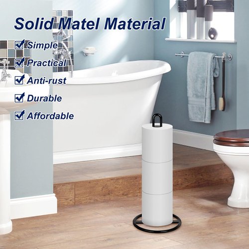 Toilet Paper Holder Stand, Black Freestanding Toilet Paper Holder for Storing 3 Rolls of Toilet Papers (Black)