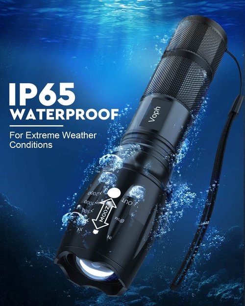 Voph Flashlight 2 Pack, 5 Modes High Lumen Tactical LED Flash Light, High Lumens Bright Waterproof Flashlights, Focus Zoomable Flash Lights for Camping, Gifts for Birthday for Men Women Adult