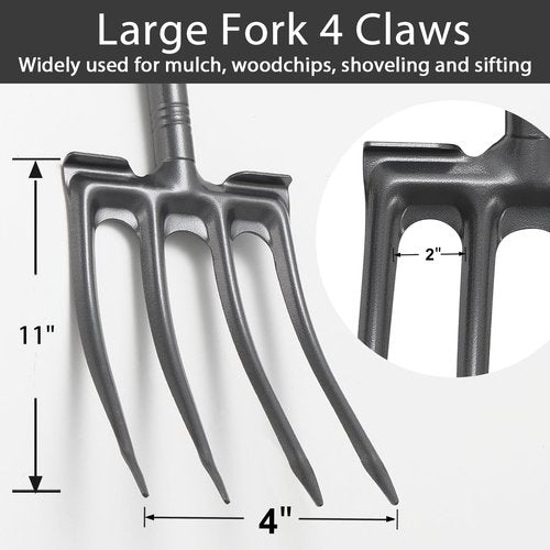 Oliynedy Pitch Fork for Hay, Metal Broadfork Garden Tools for Gardening Long Handle 45inch, Hay Manure Mulch Fork with 4 Gardening Claws for Compost, Horses, Shoveling and Sifting