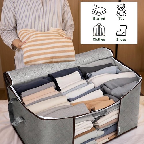 Hemikaki Non-Woven Clothes Storage Bag 90L - Large Capacity Dustproof Organizer with Clear Window for Seasonal Wardrobe