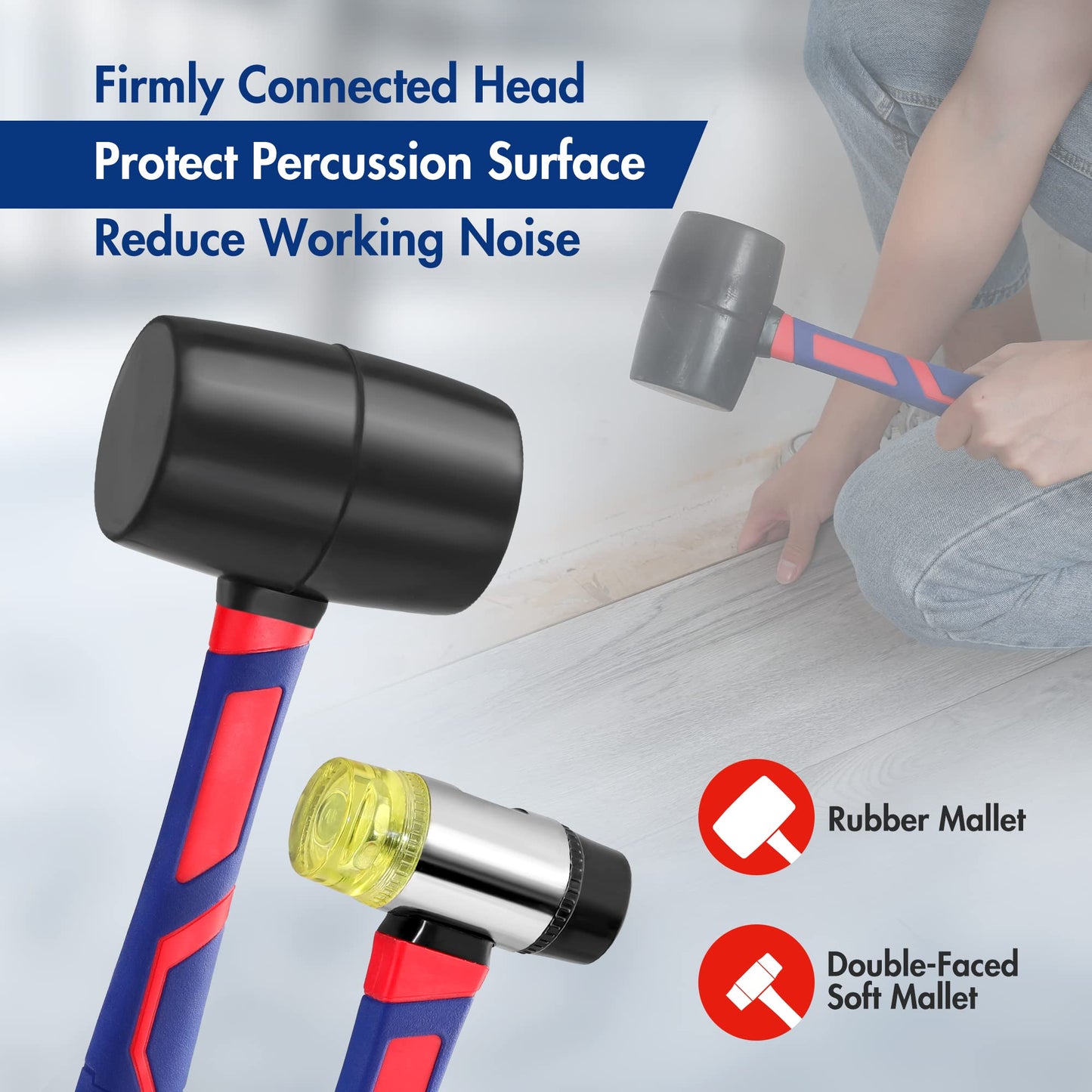 WORKPRO 5-Piece forge/Polish Steel Head, Fiberglass Handle Set - 32oz Rubber Mallet | 16oz Claw & Ball-Peen Hammers | 3lb Sledge | 22oz Double-Faced Mallet