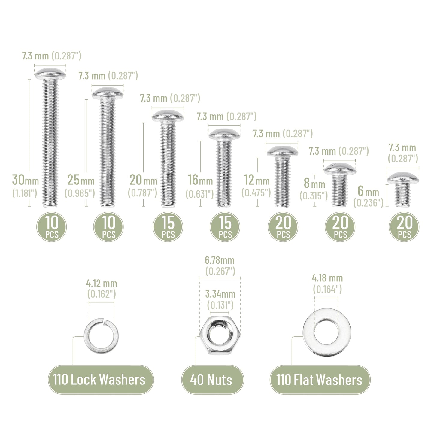 Mr. Pen- Nuts and Bolts Assortment Kit, 370 pcs, Stainless Steel, M4 Screws(7 Sizes 6-30mm) Button Head Socket Cap, M4 Bolts and Nuts Kit with Clear Storage Box