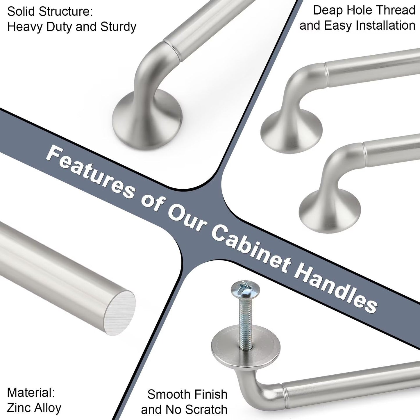 knobelite 5Pack Hole Centers 3inch/76mm Satin Nickel Kitchen Cabinet Handles Solid Zinc Alloy Brushed Nickel Cabinet Pulls Bow Handle for Home Furnitures Closet Cupboard and Drawer Total Length 98mm