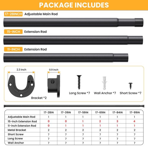 Closet Rods for Hanging Clothes, 17-50 Inch No-Cut Stepless Adjustable Closet Rod, 1.3 Inch Heavy Duty Metal Hanging Rod with Brackets for Closet, Laundry Room, RV, Wardrobes