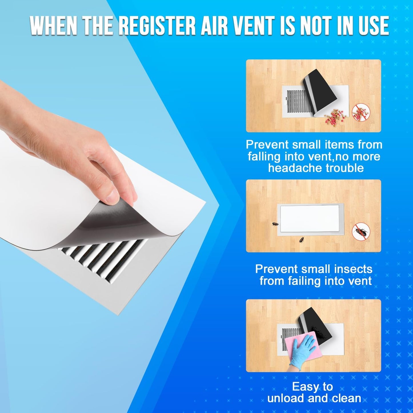 E BAVITE 6 Pack Magnetic Vent Covers, Strong Vent Covers 5.5x12inch Magnetic Vent Covers Flexible Magnets in Sheet Form for Iron Floor HVAC and AC Vents