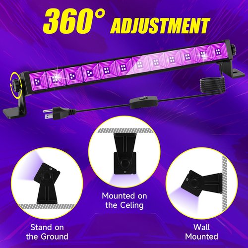 NEWREACH 45W Black Light, LED Blacklight Bar with 6.6ft Cord, Glow in The Dark Light Up 28x28ft, for Glow Party, Neon Decoration, Body Paint, Fluorescent Poster, Birthday, Halloween, Bedroom