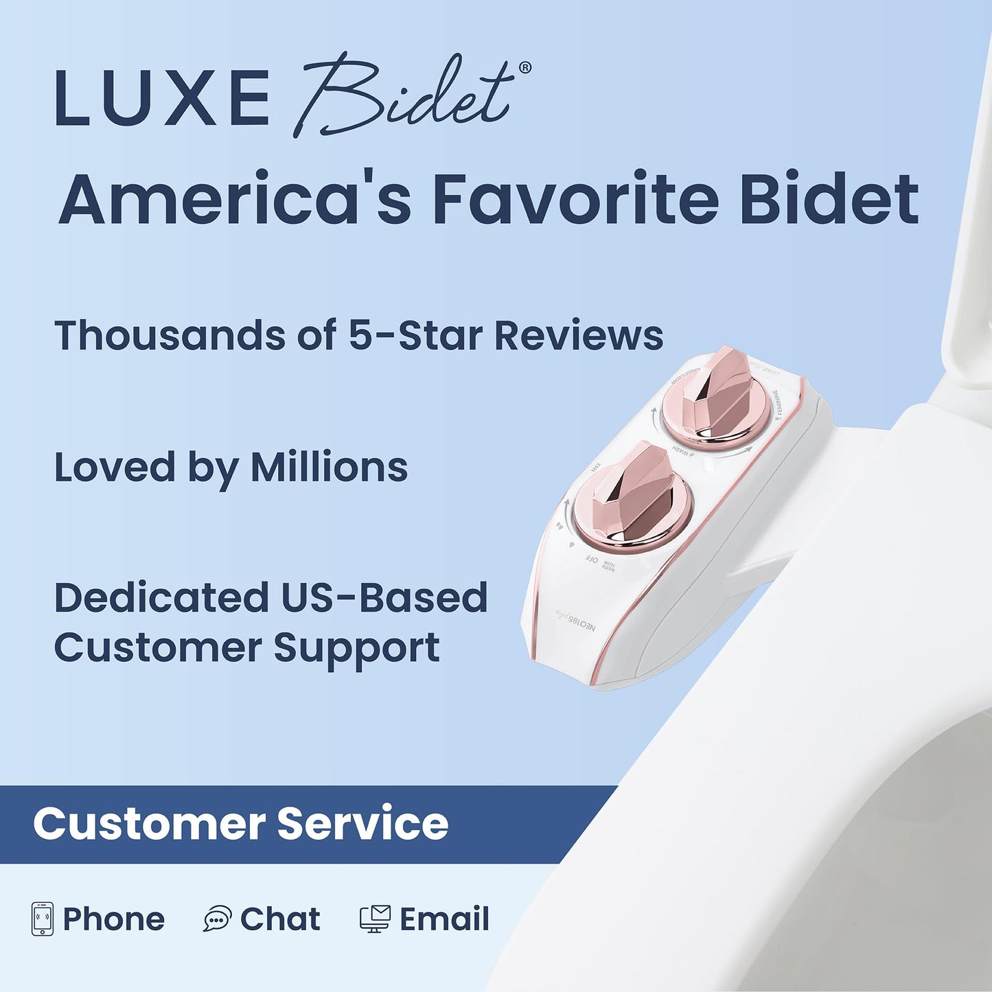 LUXE Bidet NEO 185 Plus - Dual Nozzle, Non-Electric Bidet Attachment for Toilet Seat, Patented Slide-In Install, 360° Self-Clean, EZ-Lift to Clean, Feminine & Rear Wash (Rose Gold)