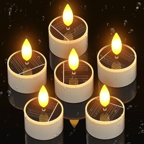 PChero 6 Pack Solar Tea Lights Outdoor Waterproof, Small Solar Lights with Dusk to Dawn Sensor, LED Tealight Candles for Lantern Garden Camping Outside Patio Home Decor,1.5" x 2.1"