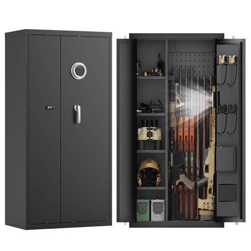 Eltean 18-20 Large Long Gun Safe for Home Rifles and Pistols,Gun Cabinet with Dual Storage Space and Adjustable Gun Racks,Rifle Safes for Home with Independent Double Lock and Ample Back Storage