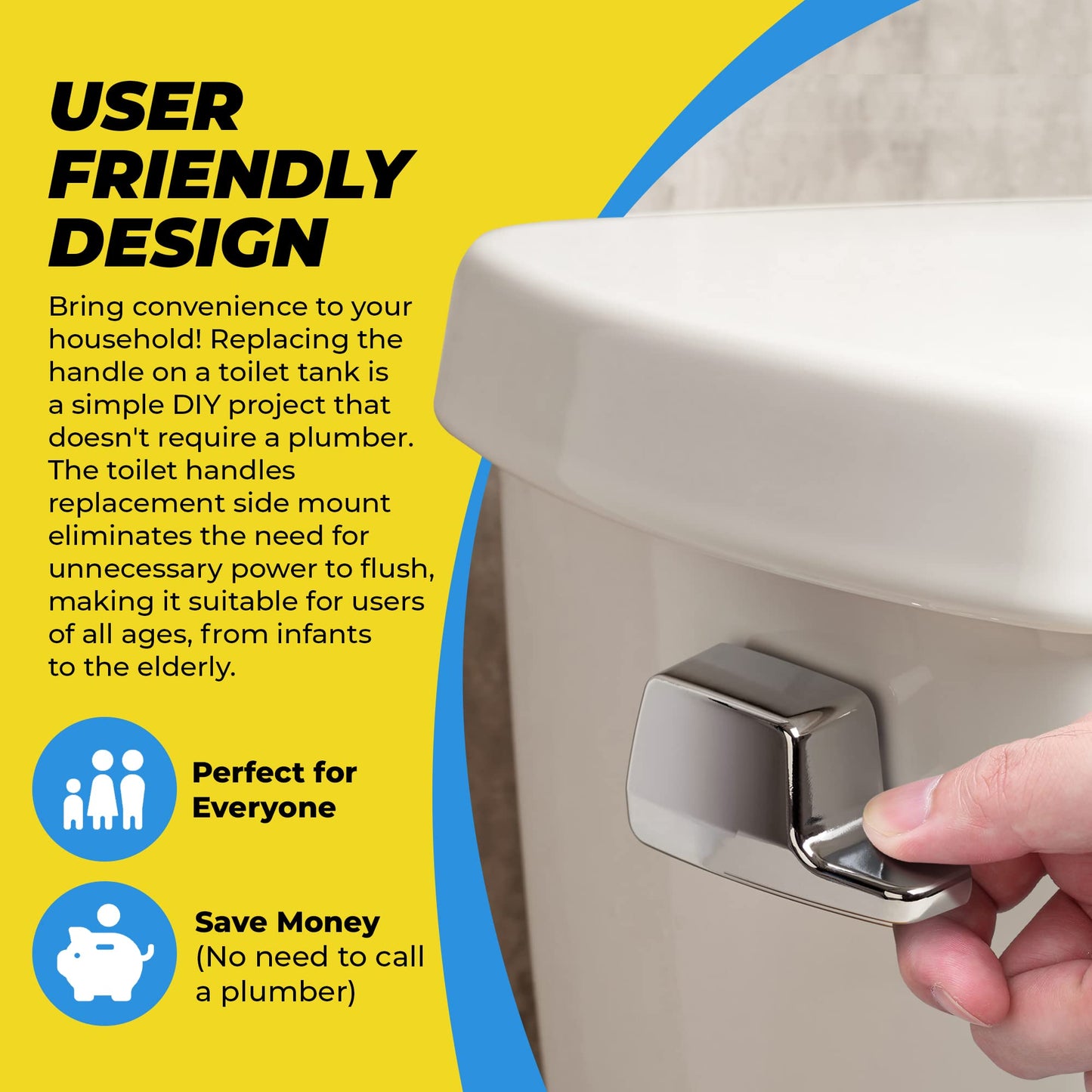 Qualihome TOTO Toilet Handle Replacement THU004-CP - Side Mount Toilet Handle Tank Flush Lever - Toilet Bowl Handles Side Mount - ELJER Toilet Handle Replacement - Chrome Polished