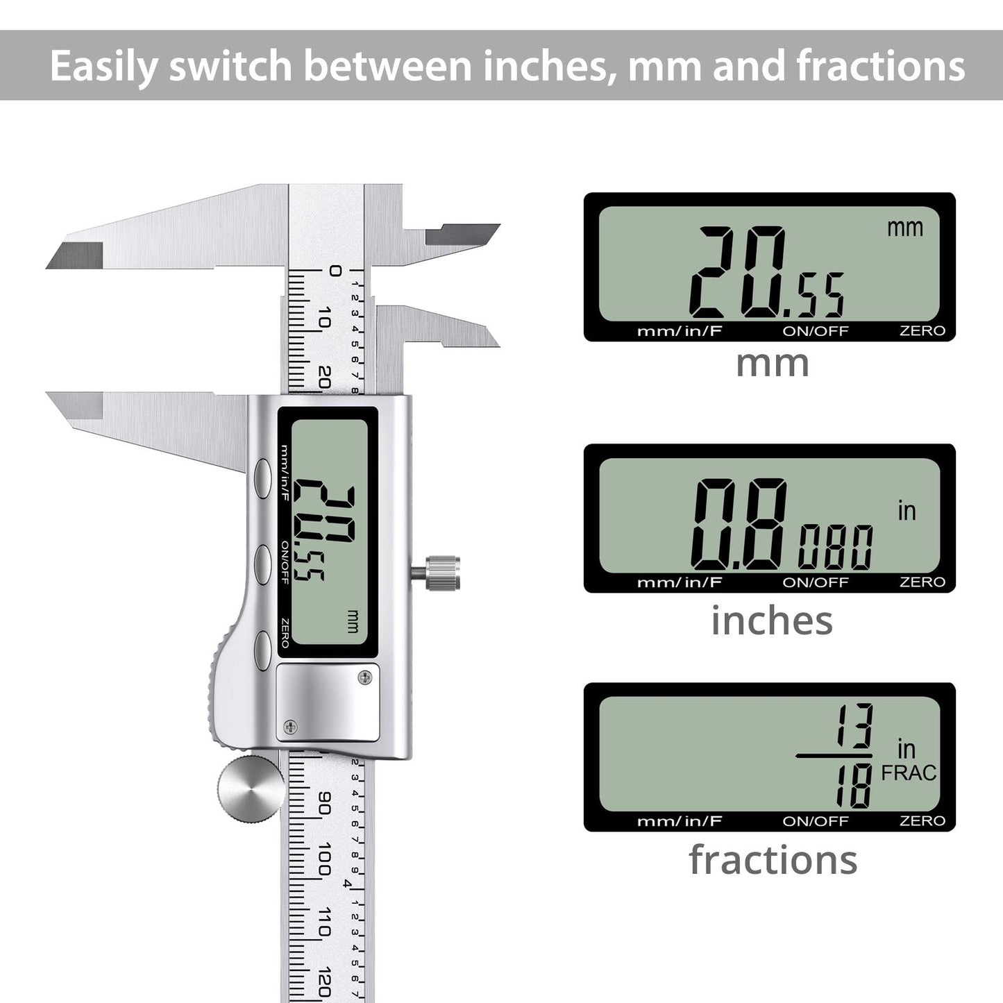 Proster Digital Vernier Caliper 6inch 150mm - Electronic Caliper Fraction/Inch/Metric Dial Caliper for Length Width Depth Inner Outer Diameter, with 32 Feeler Gauges