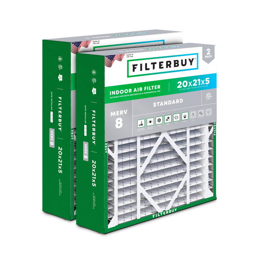 Filterbuy 20x21x5 Air Filter MERV 8 Essential Dust & Allergy Defense (2-Pack), Electrostatic Pleated HVAC AC Furnace Filters Replacement for Lennox and Electro-Air (Actual Size: 19.88 x 20.50 x 4.38)