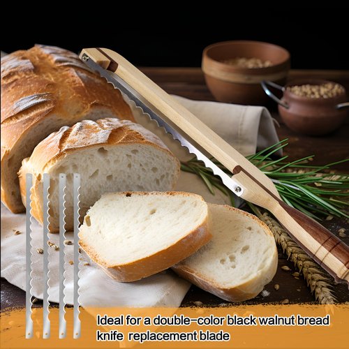 AAEJE 12 Pcs Bread Bow Knife Blades, 10.8" Serrated Stainless Steel blades with Screws, Screwdriver, and Safety Guard, Replacement for Wood Bread Cutter, Bow Bread Knife Replacement Blades