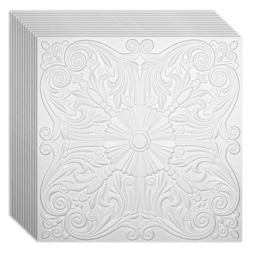 Art3d Drop Ceiling Tiles 24x24in. (12-Pack, 48 Sq.ft), Wainscoting Panels Glue Up 2ft x 2ft, Off White