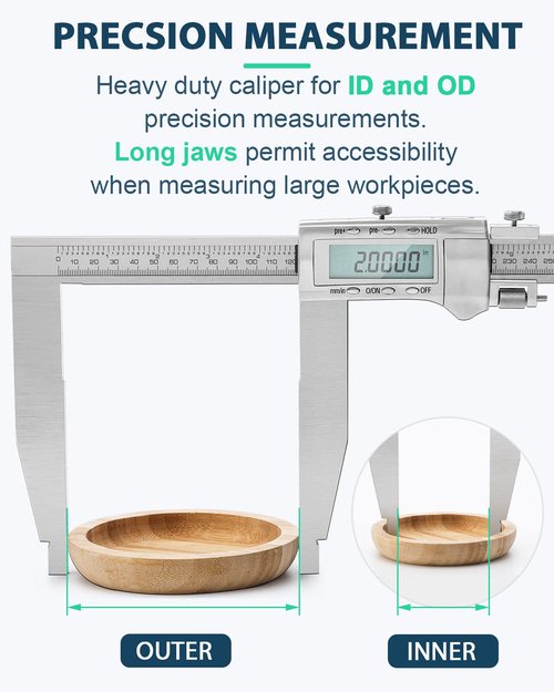 Mxmoonfree 12 Inch Digital Caliper Long Jaw Caliper with 6" Jaw Depth Calipers Measuring Tool All-Metal Frame Large LCD Screen 0.0005"/ 0.01mm Resolution (12"/ 300mm)