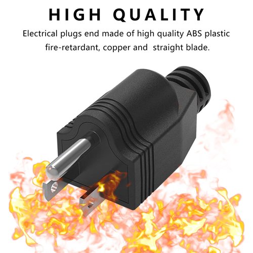 Replacement Plug 3 Prong NEMA 5-15P Power Adapter Replacement Plug, Straight Blade Connector for Extension Cord, Neutral Ground Bonding, 3-Pin 15A 125V (Male 2Pcs, Black)