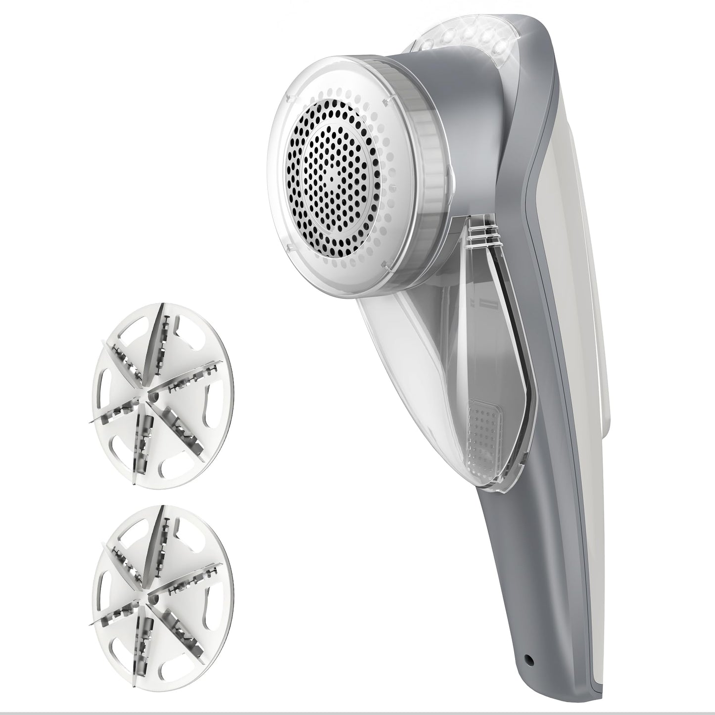 MR.SIGA Fabric Shaver and Lint Remover with 2 Speeds, Rechargeable Electric Lint Fuzz Remover with LED Lights and 2 Replaceable 6-Leaf Blades, Cream/Gray