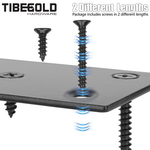 TIBEGOLD Mending Plate, Black Metal Flat Straight Brace Bracket, Double-Wide Metal Plate, Joining Plate for Wood Furniture Fence Fastening with Screws in 2 Different Lengths (30x70mm, 10 Pack)