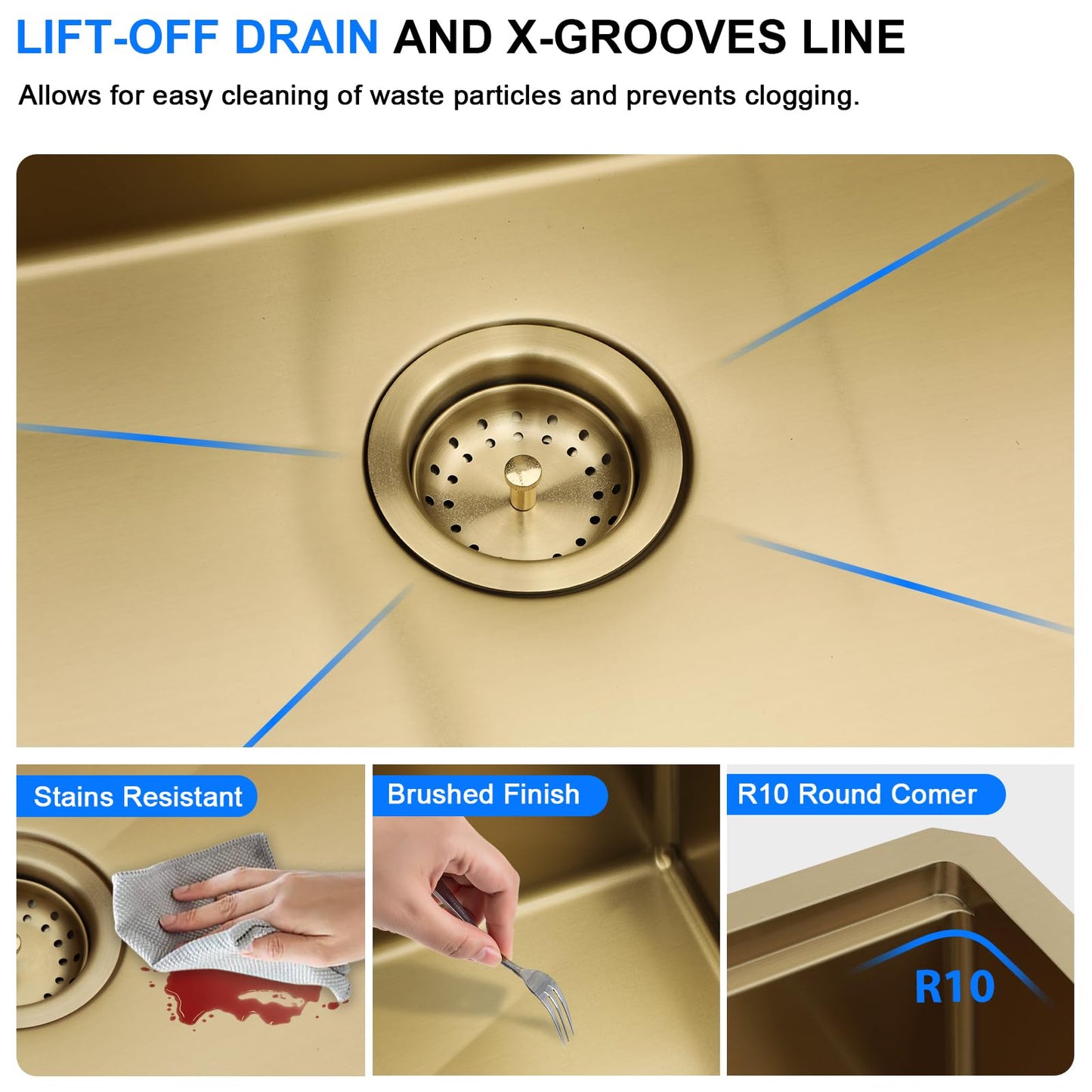Donsdey 36 Inch Brushed Gold Undermount Workstation Kitchen Sink 36''x19'' Stainless Steel Single Bowl Undermount Large Capacity Sink with Luxury Accessories Handmade Deep Bowl Sinks