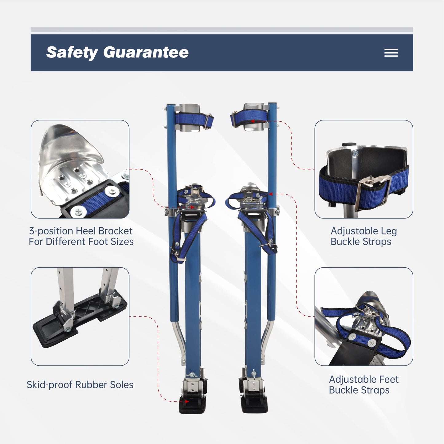 BATONECO Drywall Stilts for Adults, 24"-40" Adjustable Heights, Aluminum Painters Stilts for Working at High Places, Blue