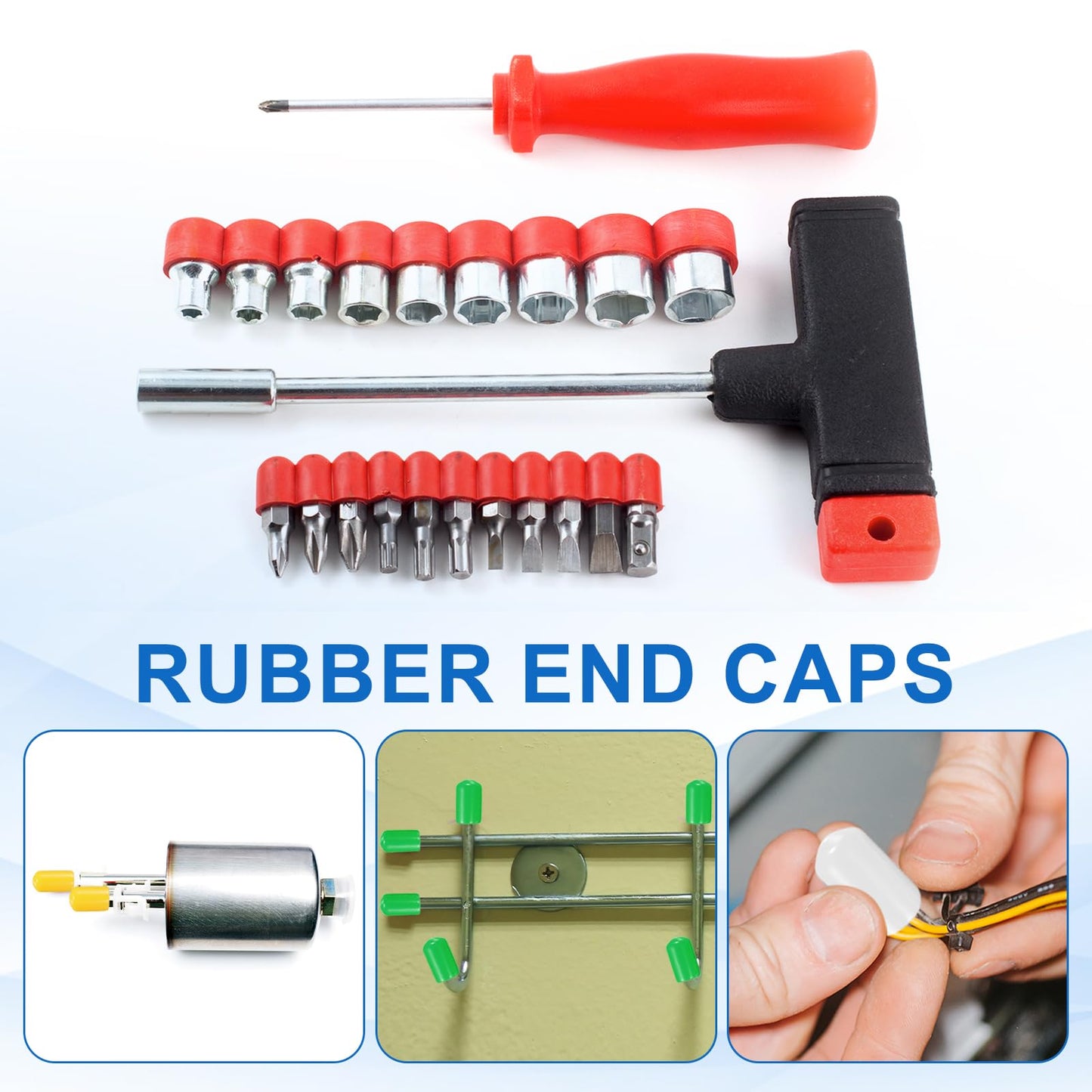 HARFINGTON 100pcs Round Rubber End Caps 9.5mm ID Bolt Covers Caps Vinyl Rubber Flexible Screw Thread Protectors for Metal Tube Rod Bolts, Translucent