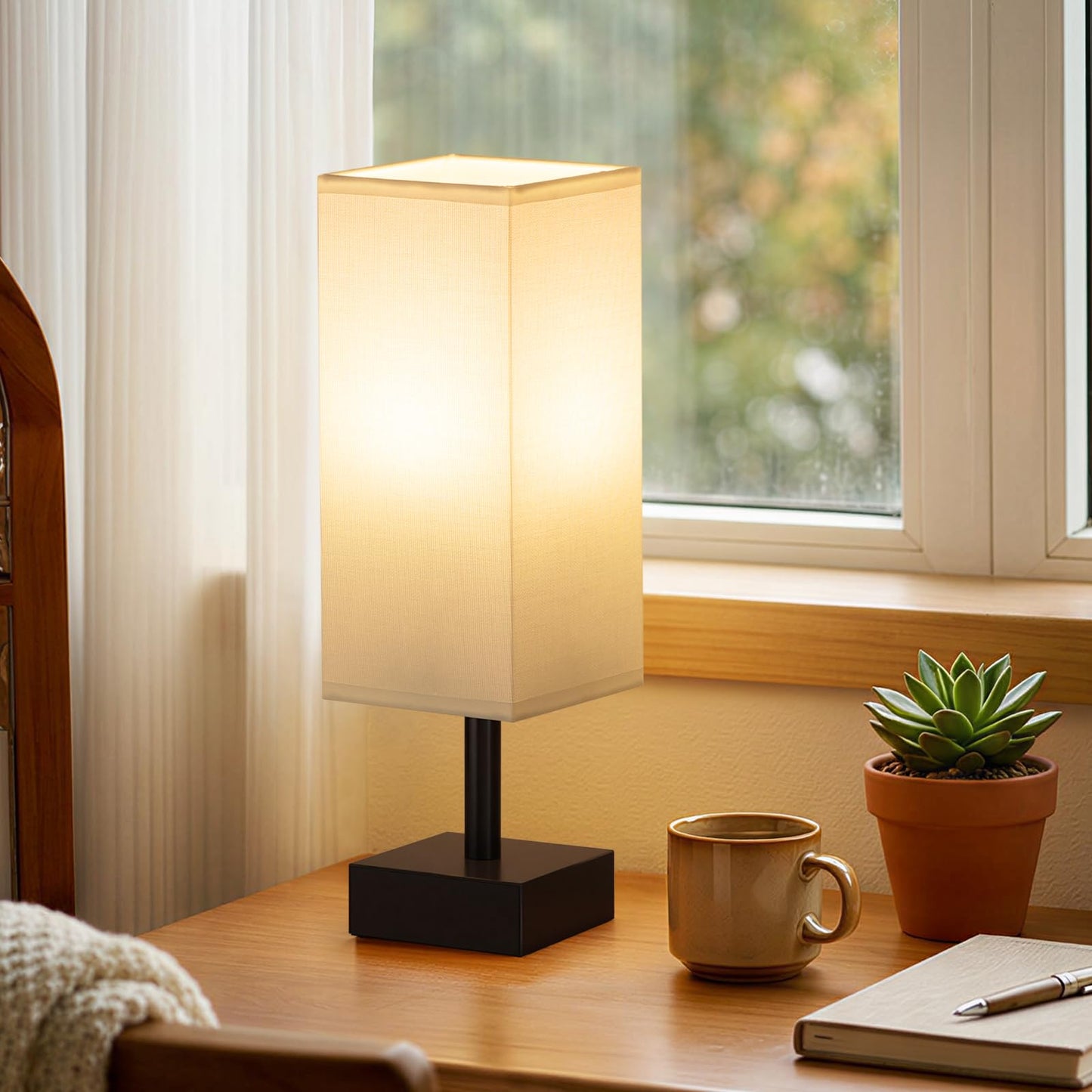 Percantis Bedside Lamp for Bedroom with White Shade, Small Lamp for Living Room,End Table, Button Switch(Bulb not Included)
