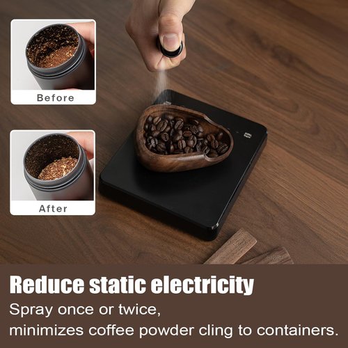 MIGAKU HOME Coffee Bean Dosing Cup & RDT Spray Bottle Set - Walnut Wood Espresso Accessories Kit with Static Reduction Spray, Measuring Tray for Coffee/Tea ﻿