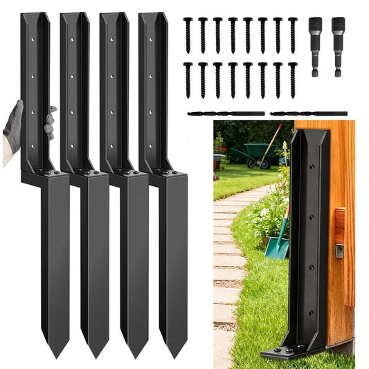 4PCS Fence Post Repair Kit, Heavy Duty Fence Post Anchor Quick Fix for Broken/Leaning Wooden Fence, Easy to Install, Black
