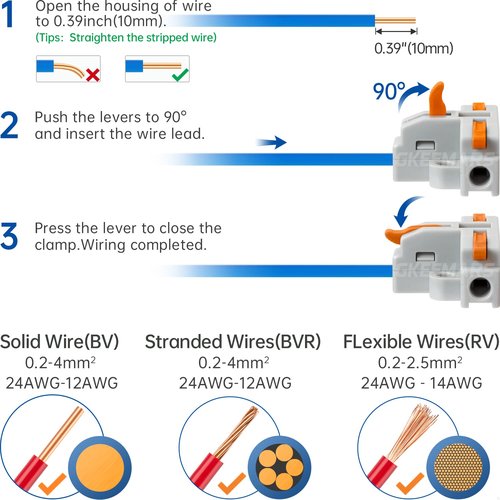 GKEEMARS 20Pcs 3 Way T Tap Wire Connectors, Quick Wire Splitter Push-in Connectors for AWG 24-12 (Orange)