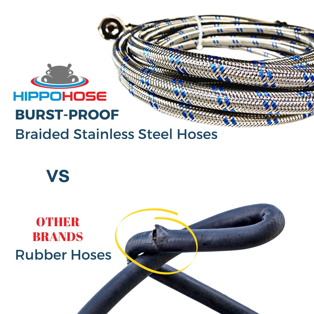 Washing Machine Hoses (4FT) - OCT Connect for Easy & Secure Tightening - Universal Fit to All Wash Machines - (2 Pack) Braided Stainless Steel - Burst Proof Washer Water Supply Line