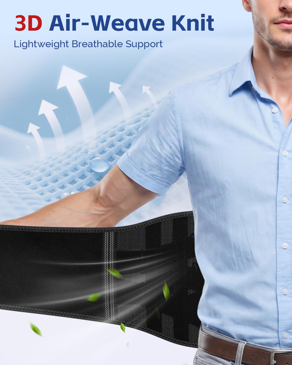 FEATOL Back Brace for Men Lower Back and Women, Removable Dual-Side Spine Lumbar Pad with Snug Fit, Adjustable Support Belt for Work, Gray, Size L 34.5-39"