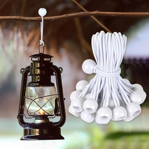 30pcs White Ball Bungee Cords – 6 Inch Heavy-Duty Stretch Tie Down for Canopy, Tarp, Camping, and Storage