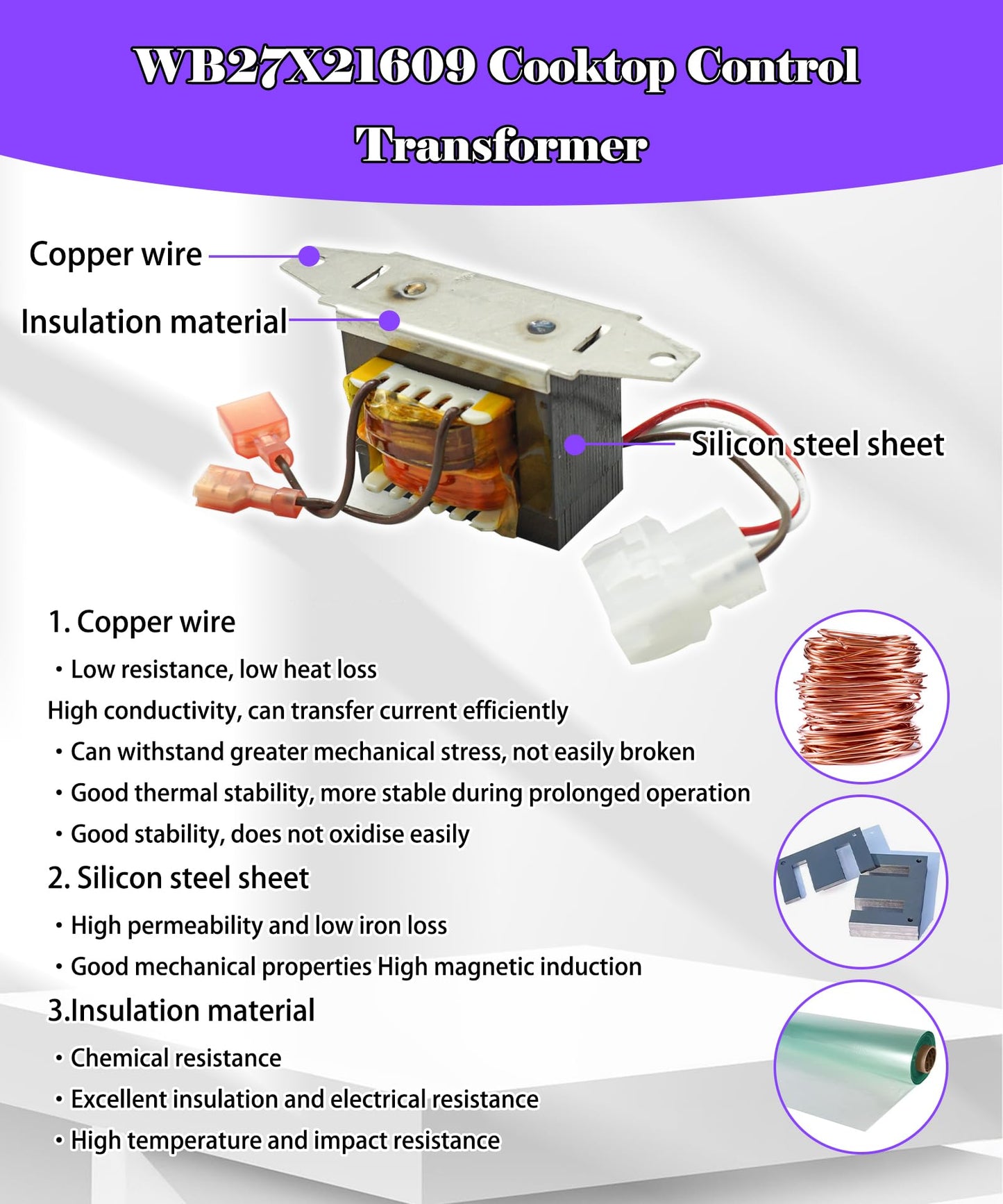 WB27X21609 Cooktop Control Transformer Compatible with GE, Hotpoint, RCA, Kenmore/Sears and others Gas Cooktops,Replaces WB27T10856, 3015152, PS8768310