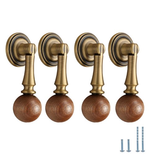 Evionlin 10 Pcs Antique Copper Brass Walnut Wood Cabinet Door Handle high-end Minimalist Wardrobe Cabinet Single Hole Pendant Drawer Door Handle