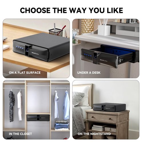 Drawer Safe with Super Biometric Finger Vein Recognition Lock for Two Pistols Storage Safe Quick Access with Biometric Fingerprint Under Desk Drawer Gun Safe for Home and Vehicle