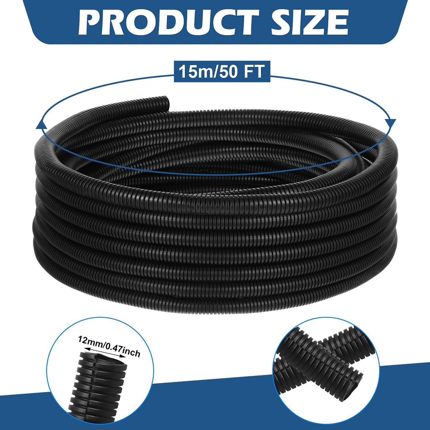 PEOVLVN 50ft Wire Protector Tubing, Split Flame Retardant Wire Loom 1/2 Inch Cable Protector Flexible Wire Covers Wire Conduit for Electrical Wires Automotive Marine (Split)
