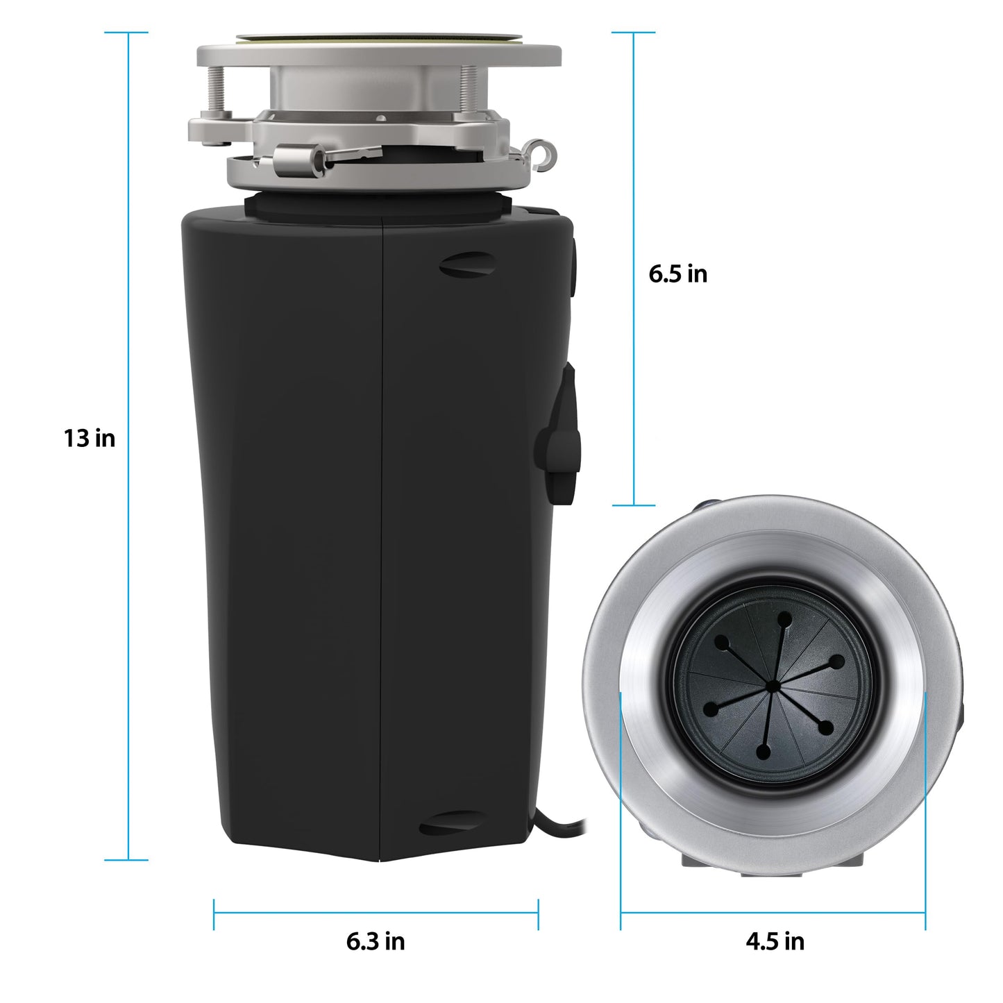 Eco Logic 1/3 Horsepower Garbage Disposal with Removeable Splash Guard, Attached Power Cord and Standard 3-Bolt Mounting System, Continuous Feed Disposer
