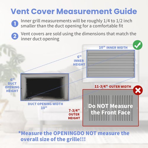 10 x 6 Inch [Duct Opening] Air Vent Covers for Wall or Ceiling - High Airflow 2 Way Steel Ventilation - Adjustable Wall/Ceiling Register, 11-3/4 Inch x 7-3/4 Inch [Overall Dimensions]